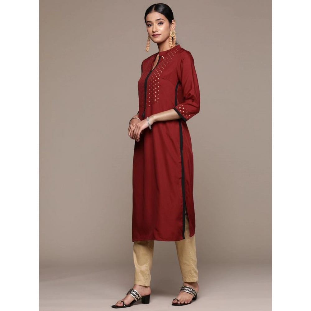 Women's Casual 3-4Th Sleeve Ethnic Motifs Crepe Kurti (Maroon) - GillKart