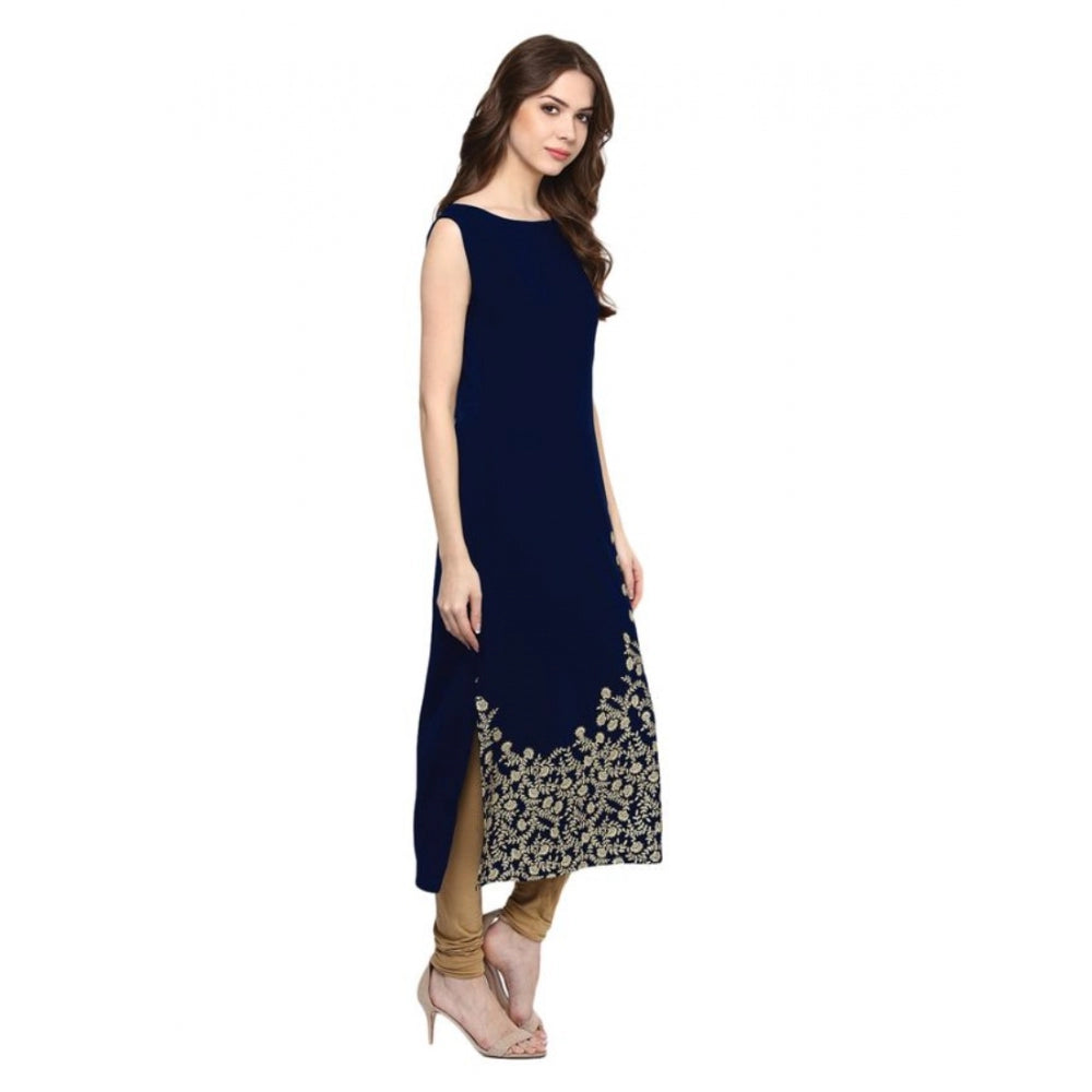 Women's Casual Sleeveless Floral Printed Crepe Kurti (Blue) - GillKart