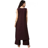 Women's Casual sleeveless Solid Crepe Kurti And Palazzo Set (Brown) - GillKart