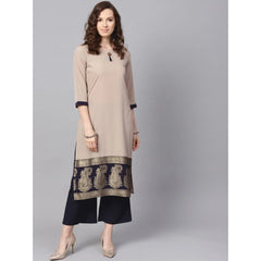 Women's Casual 3-4Th Sleeve Paisley Crepe Kurti And Palazzo Set (Beige)