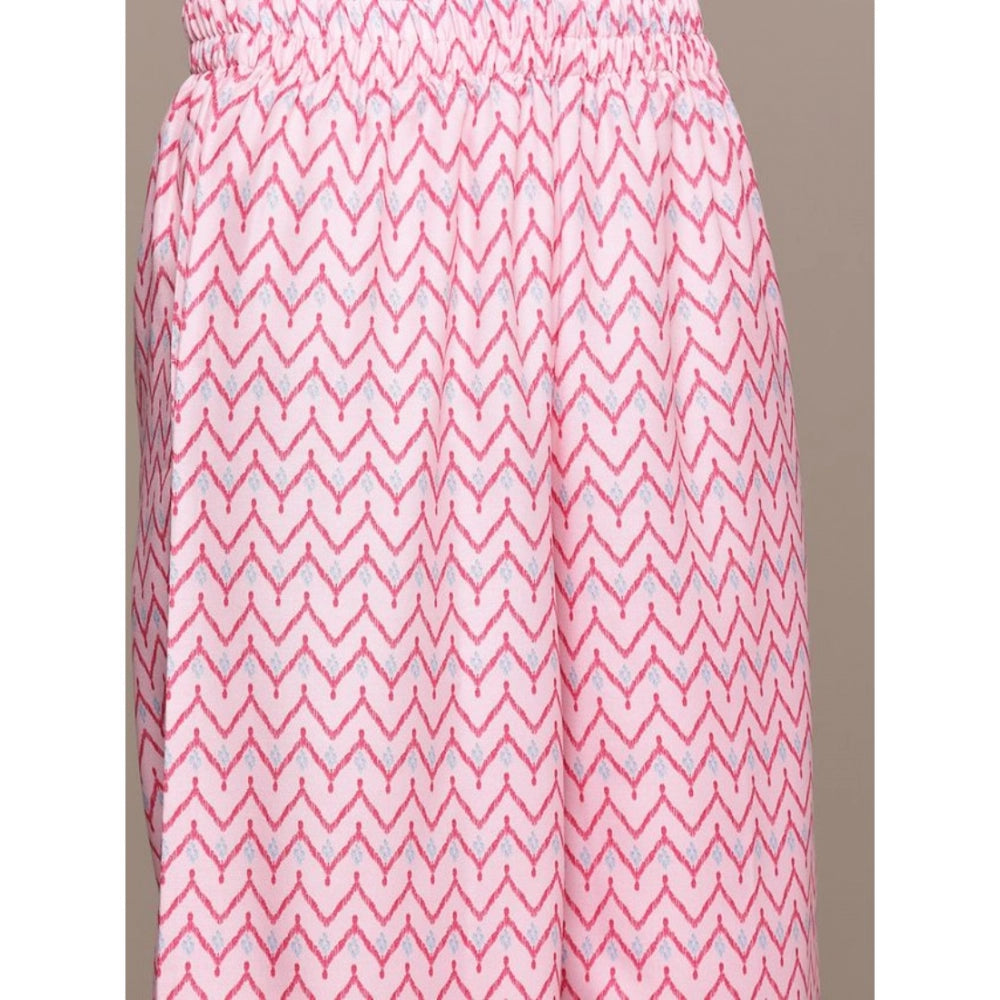 Women's Casual Half Sleeve Geometric Rayon Kurti And Palazzo Set (Pink) - GillKart