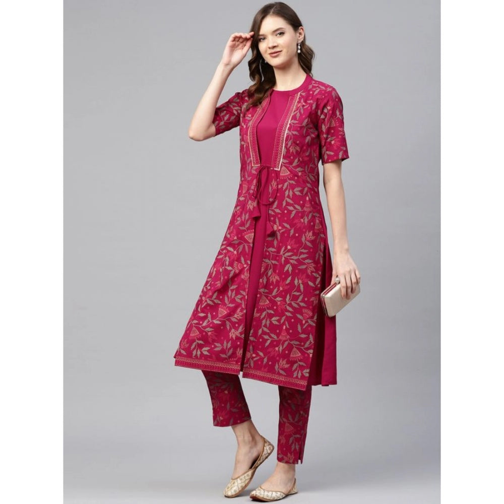 Women's Casual Half Sleeve Floral Printed Crepe Kurti And Pant Set (Pink) - GillKart