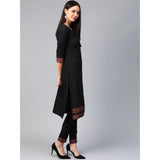 Women's Casual 3-4Th Sleeve Solid Crepe Kurti and Pant Set (Black) - GillKart