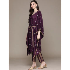 Women's Casual 3-4Th Sleeve Traditional Crepe Kurti And Pant Set (Wine) - GillKart