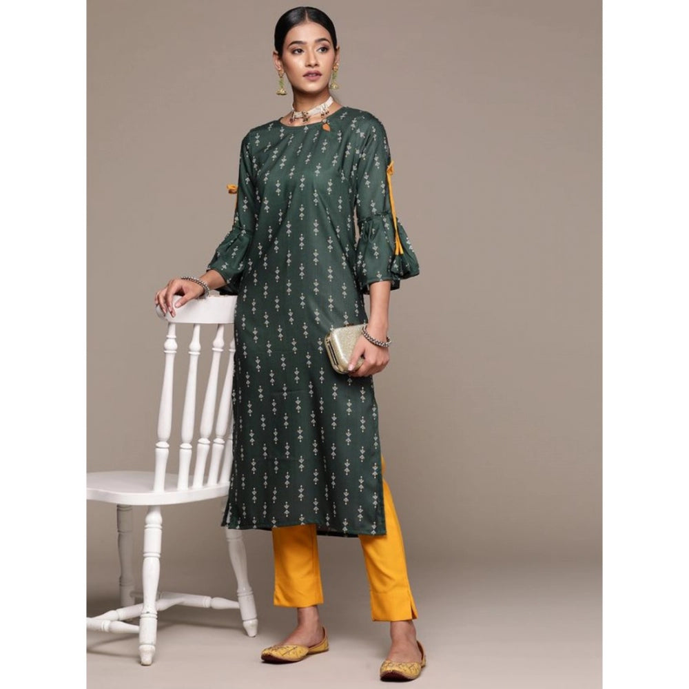 Women's Casual 3-4Th Sleeve Ethnic Motifs Rayon Kurti And Pant Set (Bottle Green) - GillKart