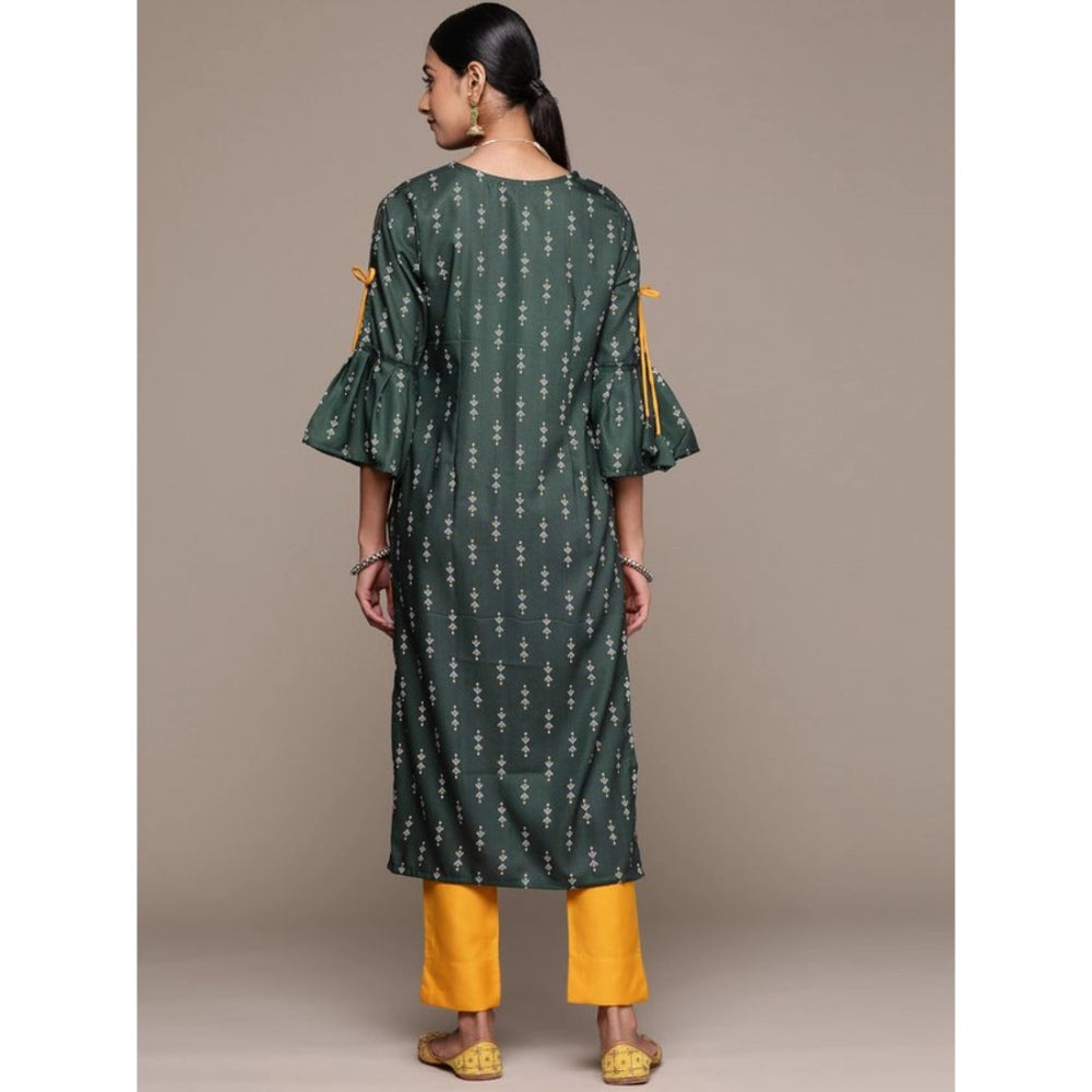 Women's Casual 3-4Th Sleeve Ethnic Motifs Rayon Kurti And Pant Set (Bottle Green) - GillKart