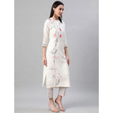 Women's Casual 3-4Th Sleeve Floral Printed Rayon Kurti And Pant Set (Cream) - GillKart