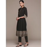 Women's Casual 3-4Th Sleeve Ethnic Motifs Crepe Kurti Pant And Dupatta Set (Black) - GillKart