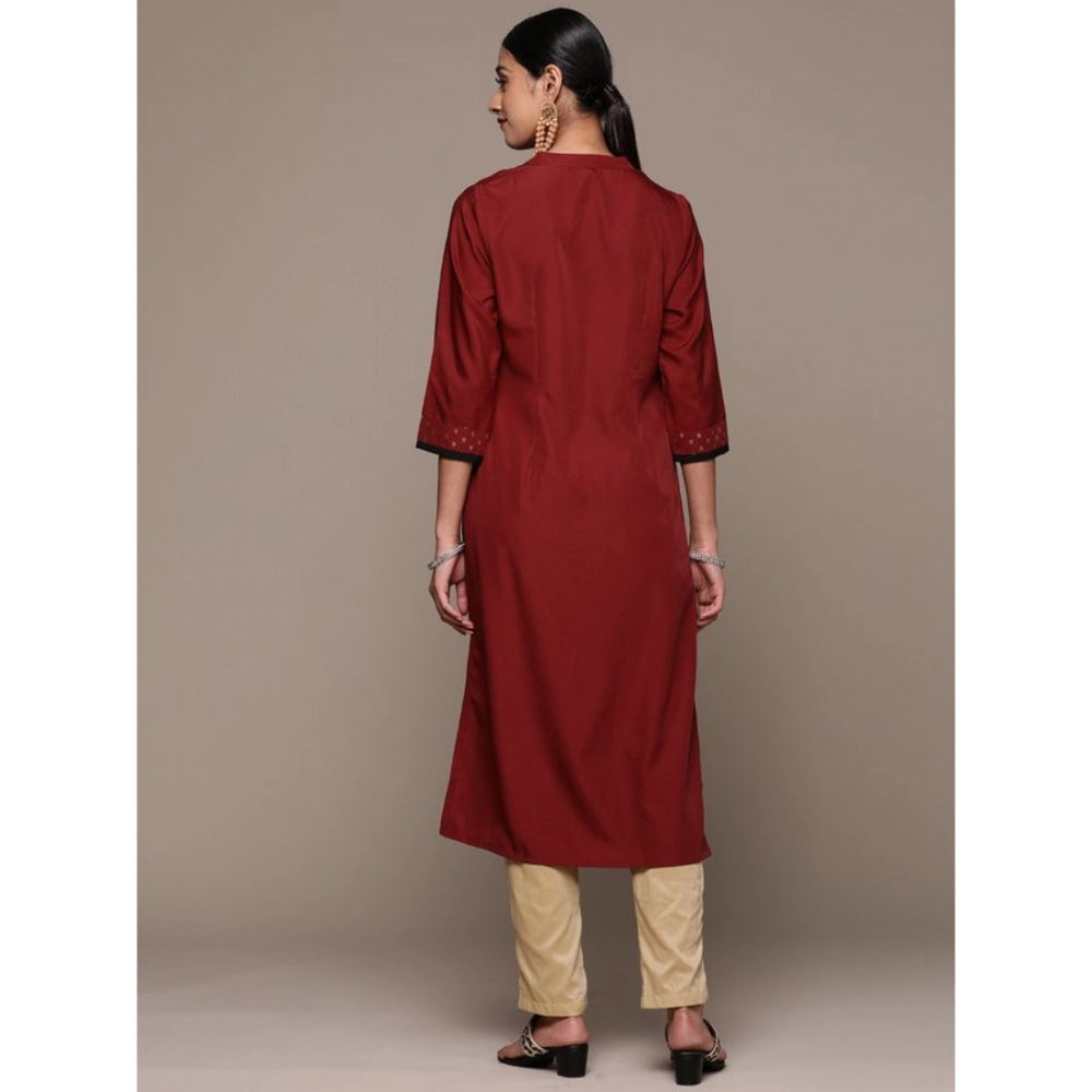 Women's Casual 3-4Th Sleeve Ethnic Motifs Crepe Kurti (Maroon) - GillKart