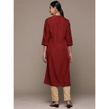 Women's Casual 3-4Th Sleeve Ethnic Motifs Crepe Kurti (Maroon) - GillKart