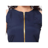 Women's Casual Sleeveless Solid Crepe Kurti (Blue) - GillKart