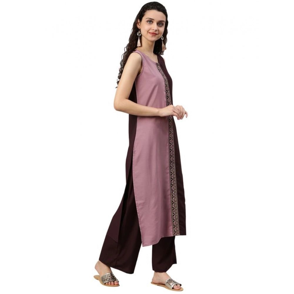 Women's Casual sleeveless Solid Crepe Kurti And Palazzo Set (Brown) - GillKart