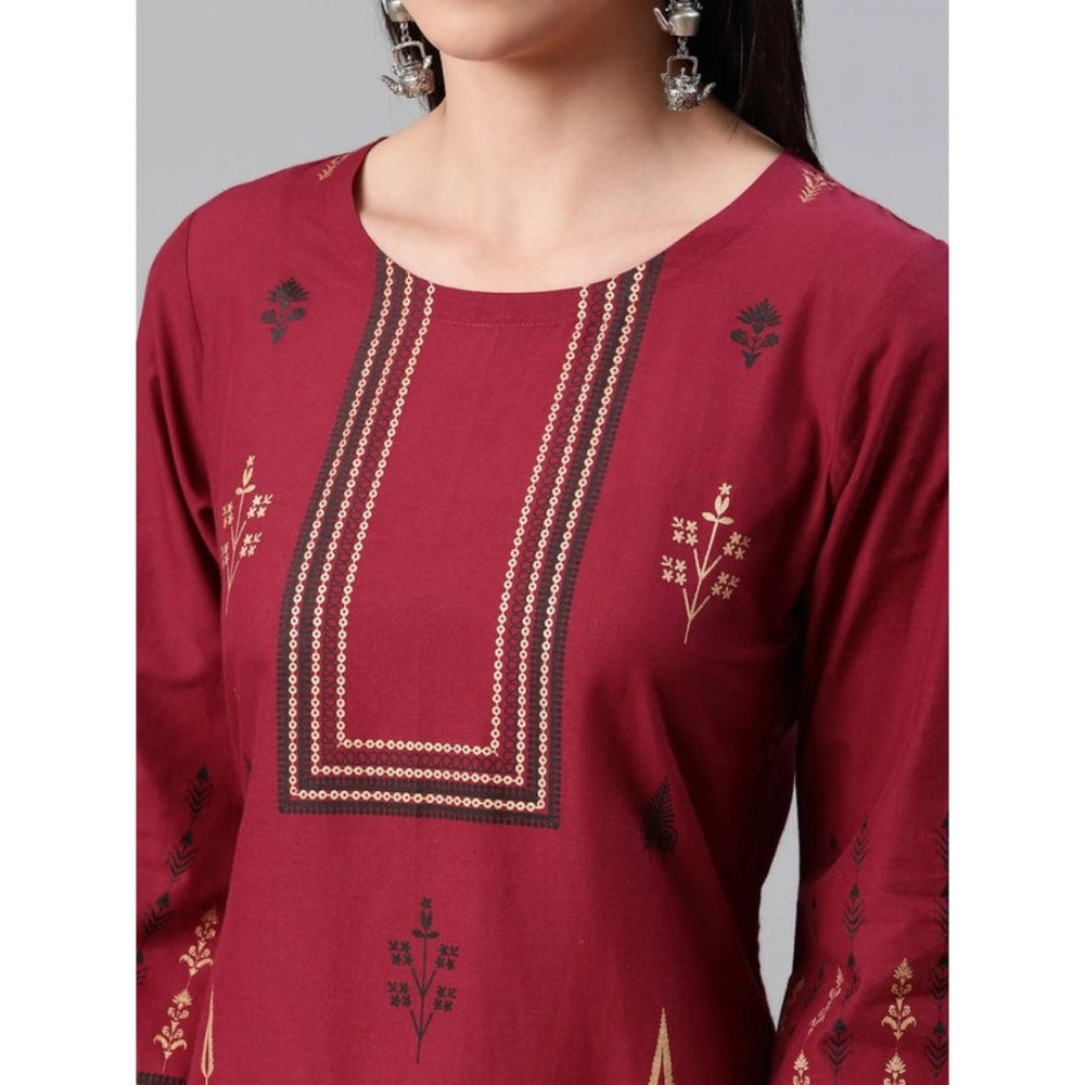 Women's Casual 3-4Th Sleeve Ethnic Motifs Rayon Kurti And Pant Set (Red) - GillKart