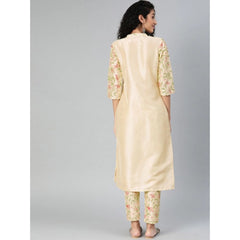 Women's Casual 3-4Th Sleeve Solid Poly Silk Kurti and Pant Set (Cream) - GillKart