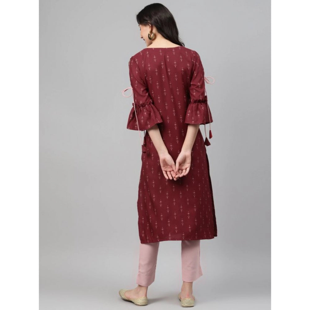 Women's Casual 3-4Th Sleeve Ethnic Motifs Rayon Kurti And Pant Set (Maroon) - GillKart