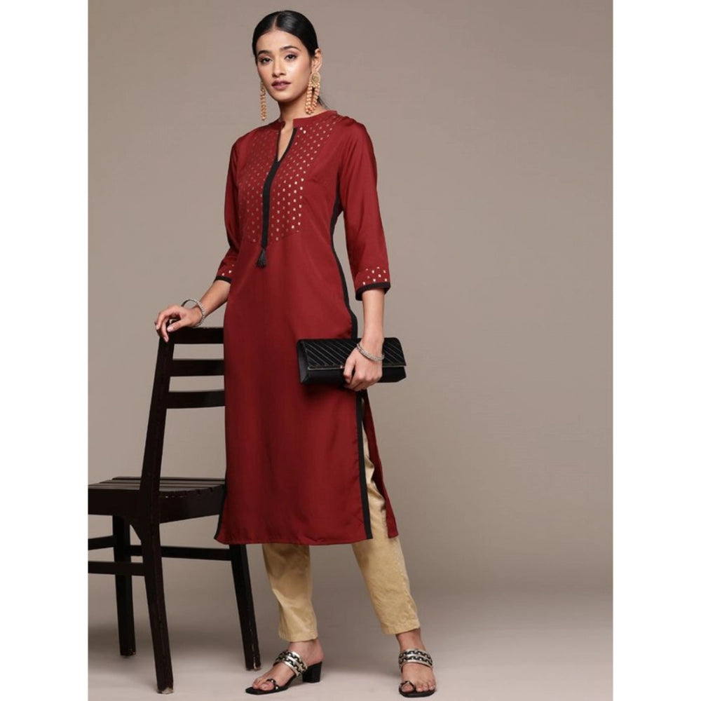 Women's Casual 3-4Th Sleeve Ethnic Motifs Crepe Kurti (Maroon) - GillKart