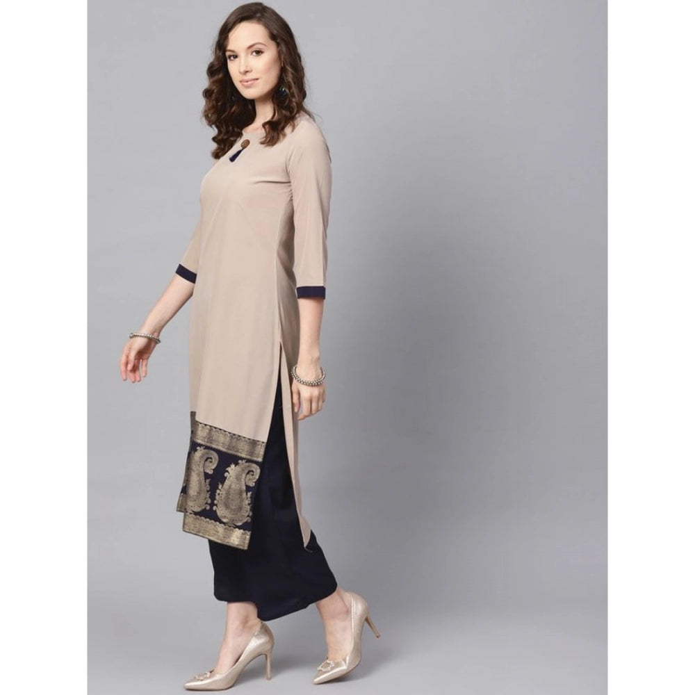 Women's Casual 3-4Th Sleeve Paisley Crepe Kurti And Palazzo Set (Beige)