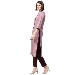 Women's Casual 3-4Th Sleeve Ethnic Motifs Crepe Kurti And Pant Set (Wine) - GillKart