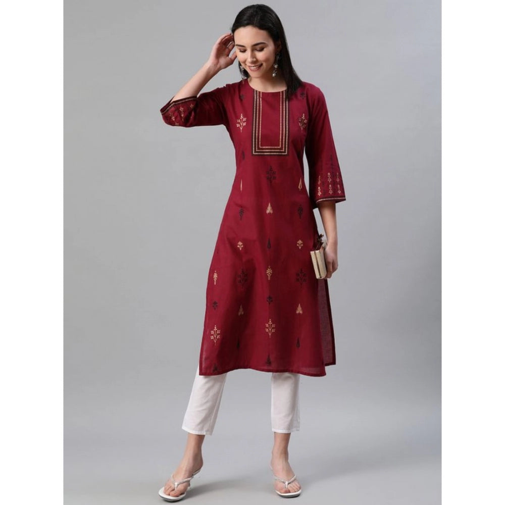 Women's Casual 3-4Th Sleeve Ethnic Motifs Rayon Kurti And Pant Set (Red) - GillKart