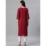 Women's Casual 3-4Th Sleeve Ethnic Motifs Rayon Kurti And Pant Set (Red) - GillKart