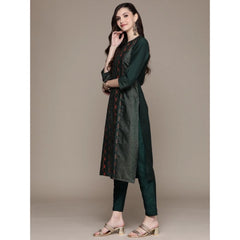 Women's Casual 3-4Th Sleeve Traditional Crepe Kurti And Pant Set (Green) - GillKart