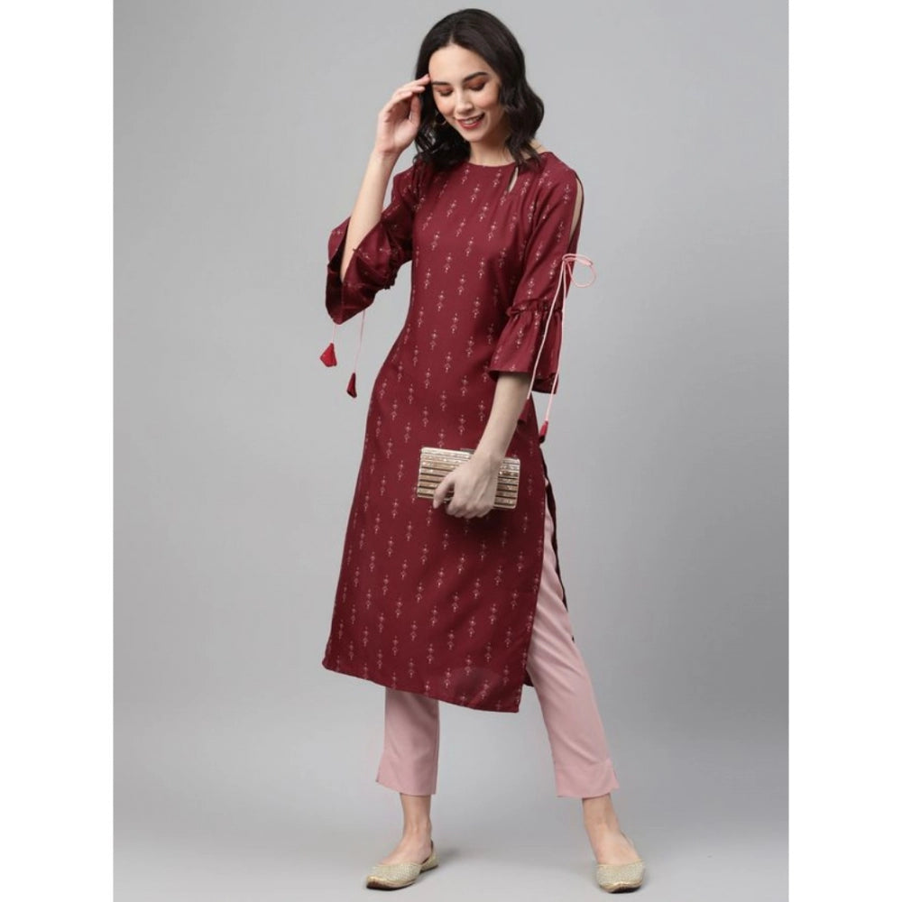 Women's Casual 3-4Th Sleeve Ethnic Motifs Rayon Kurti And Pant Set (Maroon) - GillKart