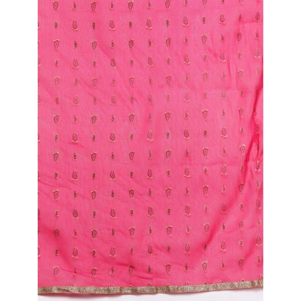 Women's Casual Sleeveless Ethnic Motifs Crepe Kurti Sharara And Dupatta Set (Pink) - GillKart