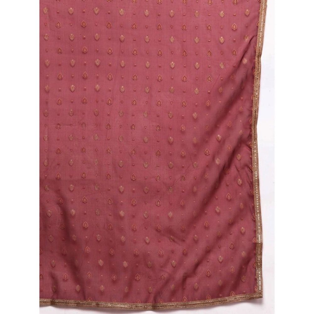 Women's Casual Sleeveless Ethnic Motifs Crepe Kurti Sharara And Dupatta Set (Maroon) - GillKart