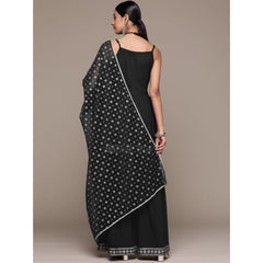 Women's Casual Sleeveless Ethnic Motifs Crepe Kurti Sharara And Dupatta Set (Black) - GillKart