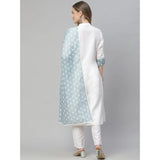 Women's Casual 3-4Th Sleeve Solid Chinon Kurti Pant And Dupatta Set (White) - GillKart