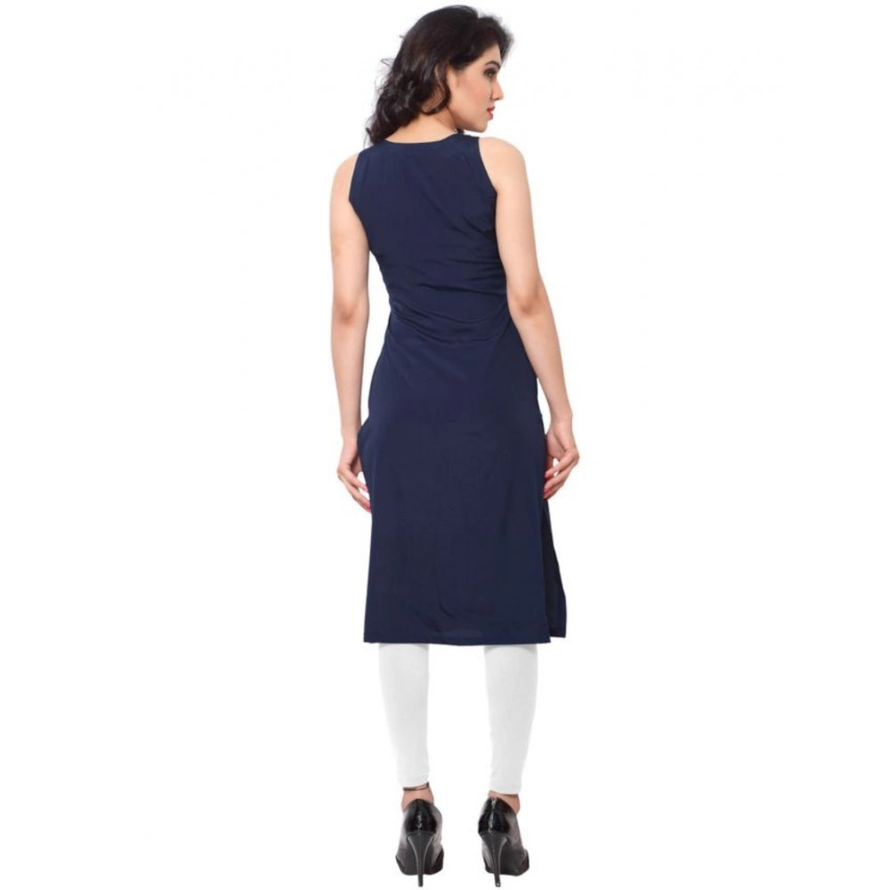 Women's Casual Sleeveless Solid Crepe Kurti (Blue) - GillKart