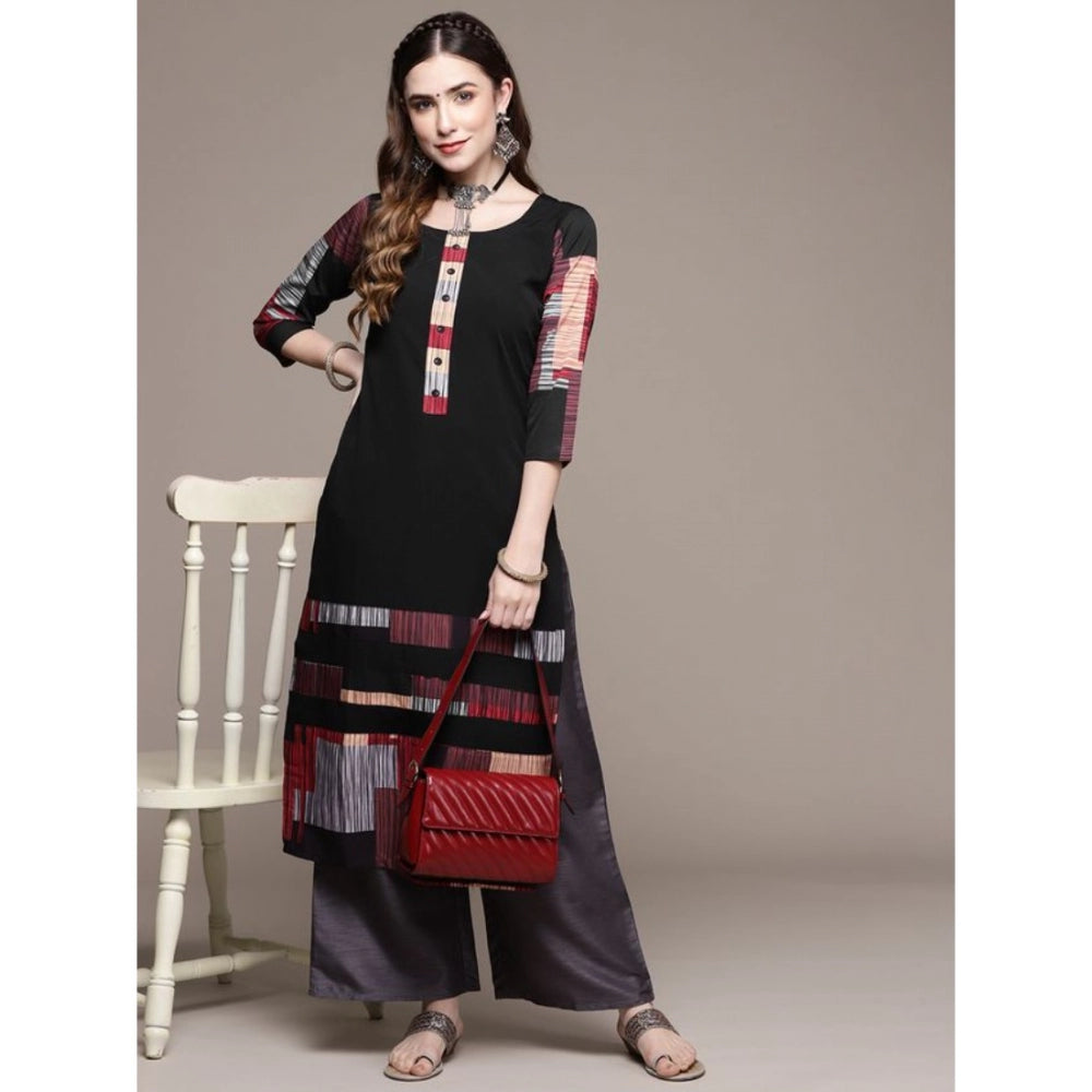 Women's Casual 3-4Th Sleeve Ethnic Motifs Crepe Kurti (Black) - GillKart