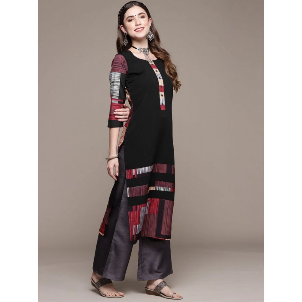 Women's Casual 3-4Th Sleeve Ethnic Motifs Crepe Kurti (Black) - GillKart