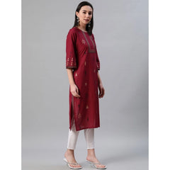 Women's Casual 3-4Th Sleeve Ethnic Motifs Rayon Kurti And Pant Set (Red) - GillKart