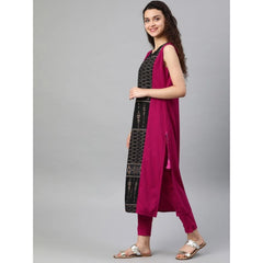 Women's Casual sleeveless Tribal Crepe Kurti and Pant Set (Pink) - GillKart