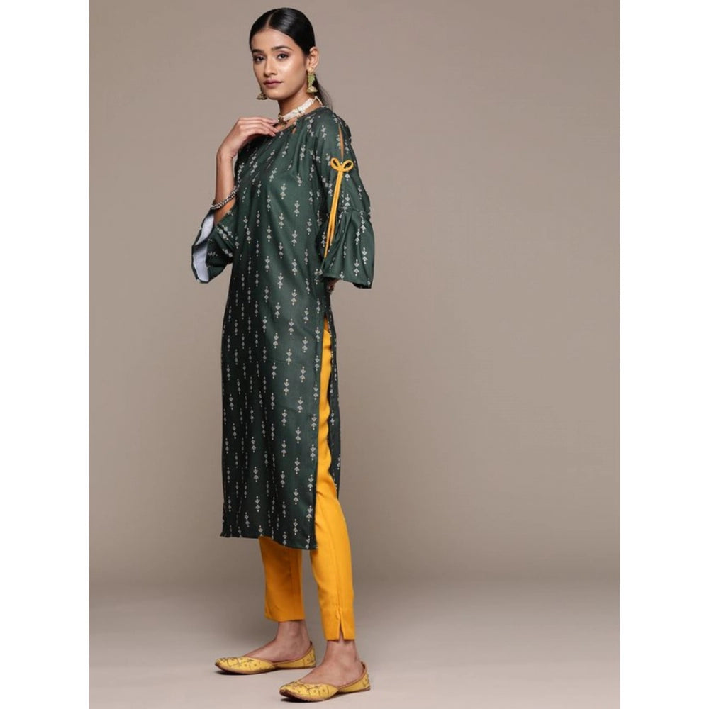 Women's Casual 3-4Th Sleeve Ethnic Motifs Rayon Kurti And Pant Set (Bottle Green) - GillKart