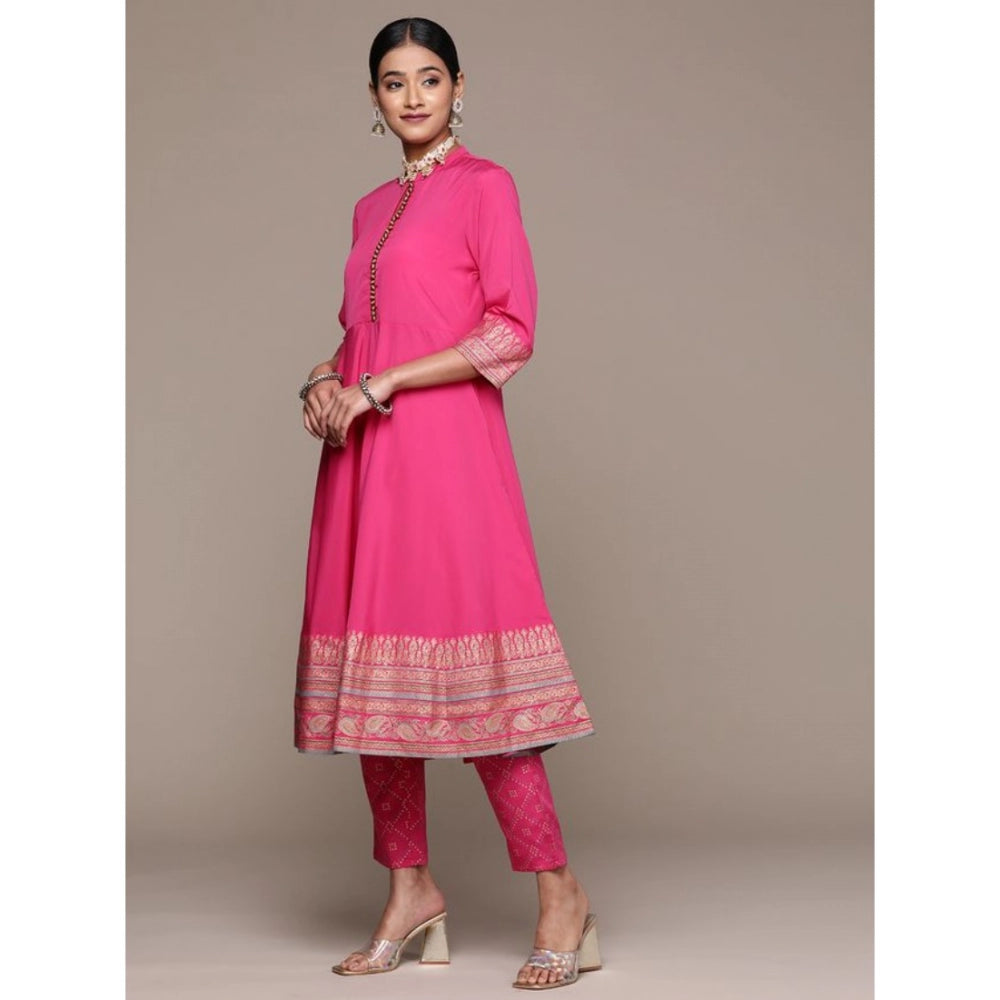 Women's Casual 3-4Th Sleeve Ethnic Motifs Crepe Kurti Pant And Dupatta Set (Pink) - GillKart