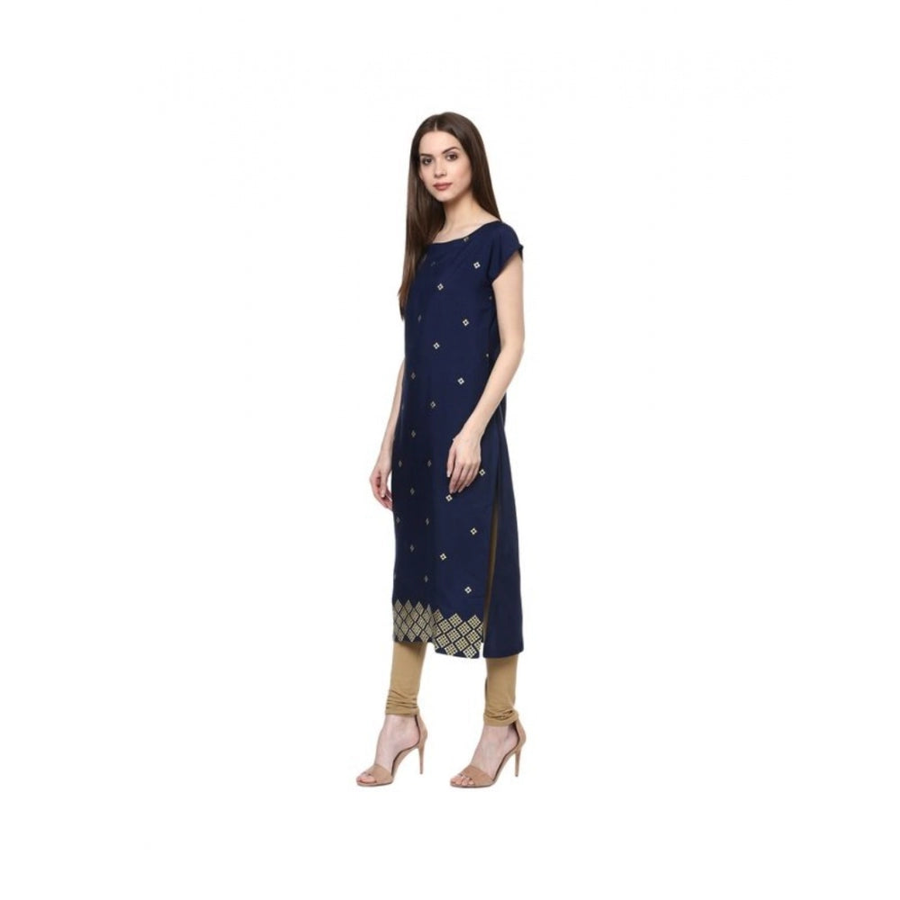 Women's Casual Short Sleeves Floral Printed Crepe Kurti (Blue) - GillKart