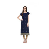 Women's Casual Short Sleeves Floral Printed Crepe Kurti (Blue) - GillKart