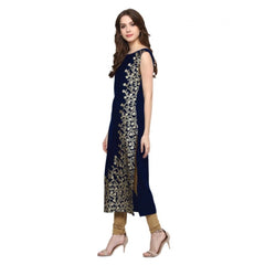 Women's Casual Sleeveless Floral Printed Crepe Kurti (Blue) - GillKart