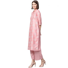 Women's Casual 3-4Th Sleeve Floral Printed Poly Silk Kurti And Palazzo Set (Pink) - GillKart