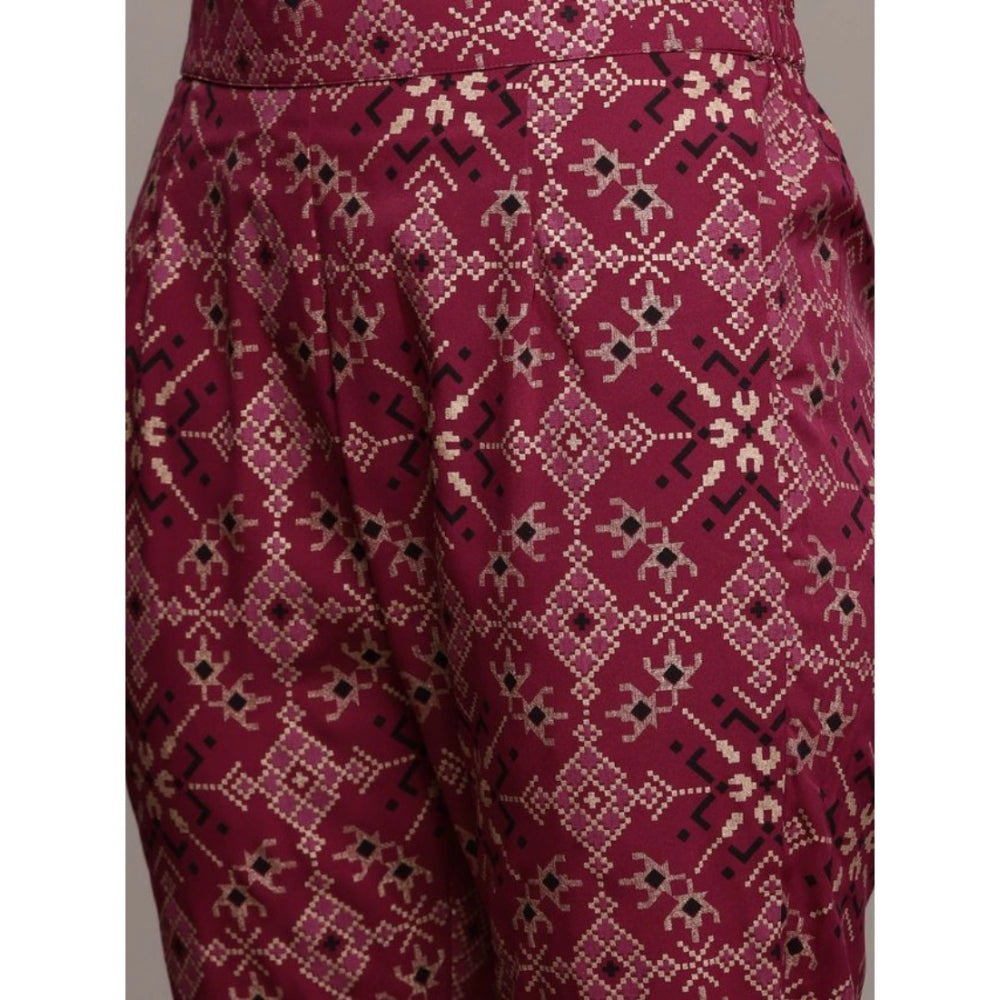 Women's Casual 3-4Th Sleeve Geometric Crepe Kurti and Pant Set (Maroon) - GillKart