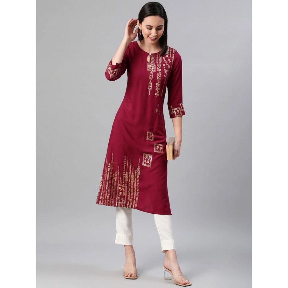 Women's Casual 3-4Th Sleeve Floral Printed Rayon Kurti And Pant Set (Maroon) - GillKart