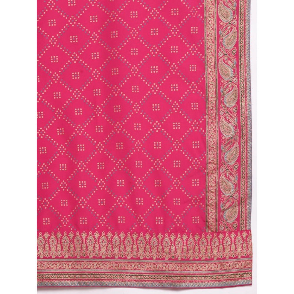 Women's Casual 3-4Th Sleeve Ethnic Motifs Crepe Kurti Pant And Dupatta Set (Pink) - GillKart