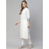 Women's Casual 3-4Th Sleeve Solid Chinon Kurti Pant And Dupatta Set (White) - GillKart