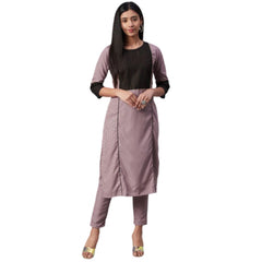 Women's Casual 3-4Th Sleeve Ethnic Motifs Crepe Kurti and Pant Set (Light Purple) - GillKart