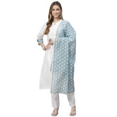 Women's Casual 3-4Th Sleeve Solid Chinon Kurti Pant And Dupatta Set (White) - GillKart