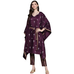 Women's Casual 3-4Th Sleeve Traditional Crepe Kurti And Pant Set (Wine) - GillKart