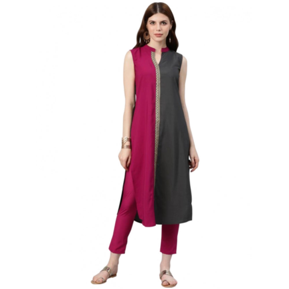 Women's Casual sleeveless Solid Crepe Kurti And Pant Set (Pink) - GillKart