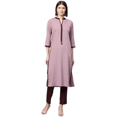 Women's Casual 3-4Th Sleeve Ethnic Motifs Crepe Kurti And Pant Set (Wine) - GillKart